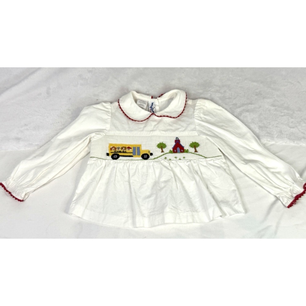 Silly Goose Smocked School Bus Dress Toddler 2 White Back To‎ School